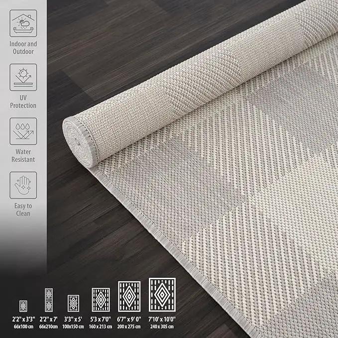 CAMILSON Outdoor Rug - Modern Area Rugs for Indoor and Outdoor Patios, Kitchen and Hallway mats - Easy Cleaning Non Shedding Washable Outside Carpet (5x7, Buffalo - Grey/White), photo 6 of 9