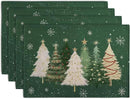 Green Christmas Tree Placemats Set of 4, 12x18 Inch Xmas Trees Snowflakes Winter Holiday Place Mats Seasonal Washable Linen Table Mats for Indoor Outdoor Kitchen Dining Party Décor by CozyNest Decor
