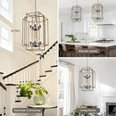 30" Black Farmhouse Chandelier, 10-Light Foyer Lighting Fixtures, Lantern Tiered Pendant Light Fixtures, Metal Wood Grain Finish Rustic High Ceiling Chandelier for Dining Room Entryway Staircase by CozyNest Decor