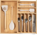 Premium Silverware, Flatware and Utensil Organizer for Kitchen Drawers, Food-Safe Contract Grade, Expandable from 10.5 to 19 In, Natural Bamboo by CozyNest Decor