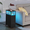 TUTOTAK Narrow LED Night Stand with Charging Station, Slim End Table with Plugins, Tall Side Table with 3 Fabric Drawer, Small Bedside Table with Storage, for Living Room, Black TB01BK086L by CozyNest Decor