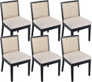 VESCASA Upholstered Dining Chairs with Square Rattan Back, Armless Padded Linen Cushion Dining Chairs with Wood Legs for Dining Room, Kitchen, Set of 6, Black Frame by CozyNest Decor