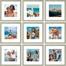 Vittanly 12x12 Picture Frames Set of 9, Shatter Resistant Plexiglass, Display 8x8 Pictures with Mat or 12x12 without Mat, Photo Frames for Wall Mount, Engineered Wood, Driftwood by CozyNest Decor