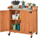 Yaheetech Garden Potting Bench Table - Outdoor Garden Patio Wooden Storage Cabinet & Solid Wood Planting Work Bench with Large Space Storage & Metal-Plated Tabletop, Brown by GreenHaven Gardens