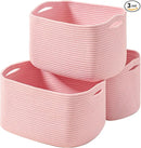 Storage Baskets for Organizing Shelves, Pink Basket for Nursery, Woven Cotton Rope Baskets for Storage, Towel Basket for Bathroom, 15"x11"x9.5", 3 Packs, Light Pink by TinyTreasures Baby Boutique