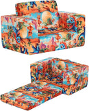 Toddler Chair Kids Couch, 2-in-1 Toddler Soft Sherpa Couch Fold Out Armchair with Removable Cover, Convertible Reading Chair Toddler Sofa for Kids, Orange Dinosaur by CozyNest Decor