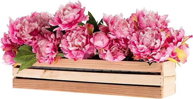 20" Rectangular Rustic Wood Planter with Plastic Liner l Rustic Barn Wood l Wine Crate Style, Home and Wedding Decorations, Garden Ornaments (20x4 Wine Crate Set of 2, Rose Wood), photo 4 of 7