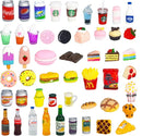 50 Pcs Miniature Food Drink Bottles Soda Pop Cans Pretend Play Kitchen Game Party Accessories Toys Hamburg Cake Ice Cream for 1/12 Doll House (25Food+25Drink) by TinyTreasures Baby Boutique