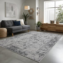 9x12 Area Rug Living Room Rugs, Stain Resistant Washable Rug, Vintage Large Non-Slip Backing, Low Pile Lightweight Print Rug for Bedroom Dinning Room Home Office (White/Grey) by TinyTreasures Baby Boutique