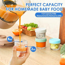 DRKIO 6 Pack Glass Baby Food Storage Containers - 4 Oz Baby Food Jars with Lids Baby Food Maker Microwave Dishwasher Freezer Safe 100% Leak Proof BPA Free Reusable by TinyTreasures Baby Boutique