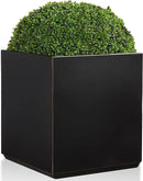 Metallic Heavy Cube Planter Box, No Assemble, Seamless Large Square Planter for Trees, Plants and Flowers 21”Lx21”Wx24”H 35Pounds Black with Hand Brushed Gold Rim by GreenHaven Gardens