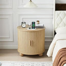 Farmhouse Round End Table with Charging Station, 24" Large Fluted Sofa Side Table with Sliding Tambour Door & Storage, Mid-Century Wood Nightstand for Living Room, Bedroom (Natural) by CozyNest Decor