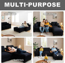 120.3" Modern L-Shaped Sectional Sofa with 360°Swivel Drop-Down Table, Storage Armrest, USB Ports & Movable Storage Ottoman – Plush Linen Cloud Couch for Lounge (Black) by CozyNest Decor