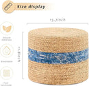 Handwoven Water Hyacinth Ottoman Pouf, Round Outdoor Footstool with Sturdy Frame, No Assembly Needed, Boho Accent Stool for Indoor & Outdoor Use – Patio, Balcony, Living Room (Blue) by CozyNest Decor