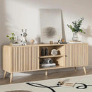 Mid Century Modern TV Stand for Televisions up to 70 Inches, with Sliding Doors and Storage, Television Stands, TV Consoles, Media Consoles for Living Room, 63 Inch (Natural) by CozyNest Decor