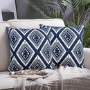 Alysheer Embroidered Decorative Throw Pillow Covers 18x18 inches Set of 2 Pieces, Boho Geometric Modern Chic Classic Pattern Cotton Cushion Cases for Sofa Couch Bed Living Room(Navy Blue) by CozyNest Decor