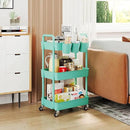 UDEAR 3-Tier Rolling Utility Cart,Multifunctional Storage Shelves with Handle and Lockable Wheels for Room,Office,Kitchen,Bathroom,with 3 Hanging Cups,Green by CozyNest Decor