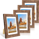 4x6 Picture Frame Set of 4, 4 x 6 Wood Photo Frames with Mat for 3.5x5, Natural Wooden Frame with Real Glass Cover for Wall and Tabletop Display,Rustic Brown by CozyNest Decor