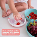 GoBe Kids Original Snack Spinner Bundle with Hand Strap and Sticker Sheet - Reusable Snack Container with 5 Compartment Dispenser and Lid | BPA and PVC Free | Dishwasher Safe | No Spill, Leakproof by TinyTreasures Baby Boutique
