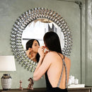Kelly Miller Jeweled Mirror for Wall, 28 Inch Round Luxury Mirror with Sparkling Diamonds Beveled Modern Wall Decor for Bathroom, Living Room, Bedroom, Hallway by CozyNest Decor