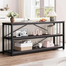 LVB 3-Tier Rustic Console Table, Extra Long Entryway Table with Storage, Industrial Skinny Wood Metal Sofa Table with Shelf, Modern Narrow Hallway Table for Foyer Living Room Bedroom, Dark Gray, 70 In by CozyNest Decor