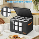 2-Layer Coffee Mug Storage Box with Dividers, Coffee Cup Storage Organizer with Zipper Lid and Handles, Stackable Mug and Cup organizer Service for 24 Coffee Mugs, Cups and Glasses, Dark Grey by CozyNest Decor