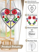 KY&BOSAM Heart Suncatcher Sister Stained Glass Panels Hangings for Windows Sun Catchers with Pressed Real Flower Heart in Glass Birthday Gifts for Women Mothers Day Home Garden Christmas Ornament by GreenHaven Gardens