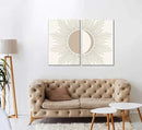2Pcs Minimalism Boho Canvas Wall art Mid Century Modern Beige and White Sun and Moon Geometric Abstract Painting Pictures Wall Decor Posters Print Artwork for Bedroom Living Room Decoration by CozyNest Decor