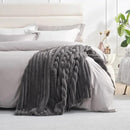 Amélie Home Faux Fur Throw Blanket for Couch, Cozy Fuzzy Fluffy Fur Luxurious Soft Striped Plush Gift Blankets for Family Sofa Chair Bed Living Room Bedroom, 55"x70", Charcoal Grey by CozyNest Decor