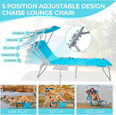 #WEJOY 4 in 1 Tanning Chair with Face Hole & Canopy & Side Table, 5 Positions Adjustable Folding Waterproof Facedown Chaise Lounge with Pillow Quick Dry for Beach Pool Outdoor Camping Patio (Blue)