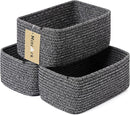 Small Storage Baskets for Organizing | Closet Organizer Bins | Shelf Toy Basket | Woven Rope Baskets | Cube Decorative Box | Shallow Basket | 11.5x7.5x4.7” | 3 Packs Dark Gray by TinyTreasures Baby Boutique