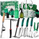Garden Tool Set for Women, 12pcs Heavy Duty Gardening Tools, Cute Gardening Supplies Gifts for Women Mom, Garden Hand Tools with Fashion Organizer Handbag, Garden Tools for Gardening, Planting, Green by GreenHaven Gardens