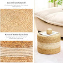 Handwoven Water Hyacinth Ottoman Pouf, Round Outdoor Footstool with Sturdy Frame, No Assembly Needed, Boho Accent Stool for Indoor & Outdoor Use – Patio, Balcony, Living Room (White) by CozyNest Decor