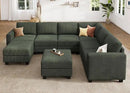 HONBAY Corduroy Sectional Couch with Storage U Shaped Sectional Sofa Modular Sectional Couches for Living Room, Green by CozyNest Decor