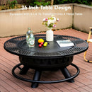 36 Inch Fire Pit with 2 Grills, Large Outdoor Firepits for Outside, Wood Burning Fireplace for Camping,Picnic,Bonfire, 3-in-1 Round Metal Table with Lid for Backyard,Patio,Party by GreenHaven Gardens