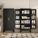 51" Metal Kitchen Pantry Cabinet, Storage Cabinets with 2 Door and 3 Adjustable Shelves, Black Freestanding Food Storage Cabinet, Steel Cupboard for Kitchen Dinning Room by CozyNest Decor
