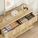QUW Fluted Dresser for Bedroom with 6 Drawers, 47.2" Wide Modern Chest of Drawers with Metal Handle, Wooden Dresser TV Stand and Closet Clothes Storage Organizer for Living Room, Hallway, Natural Oak by CozyNest Decor