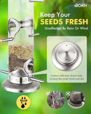 iBorn Metal Bird Feeders 6 Ports Hanging Wild Bird Seed Feeder for Mix Seed Blends, Niger Seed Feeder, Sunflower Heart, Birdbath, Heavy Duty All Metal Nickle Finishing 14 Inch 6Port by CozyNest Decor