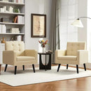 Yaheetech Mid-Century Accent Chairs, PU Leather Modern Upholstered Living Room Chair, Cozy Armchair Button Tufted Back and Wood Legs for Bedroom/Office/Cafe Beige 2PCS by CozyNest Decor