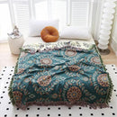 Snycler Boho Throw Blanket for Bed - 100% Cotton Ultra Soft Rustic Quilt - Blue Green Floral Printed Farmhouse Decor Bed Blankets, 60"×80" All Season Rustic Throw for Sofa Couch Chair by CozyNest Decor