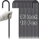 VVOKGO Rebar Stakes 16 Inches J Hook Heavy Duty Chain Link Fence Stakes, 16 Pcs Metal Long Tent Spikes Ground Anchors for Wire Fencing, Dogs Digging, Camping Tents, Swings, Greenhouse, Black by CozyNest Decor