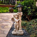 Angel Statue with Solar Lights (Left) 19.7 Inch, Solar Cherub Angel Garden Statue with Roma Pillar for Garden Decor, Porch, Patio, Yard Art Decorations, Polyresin by GreenHaven Gardens