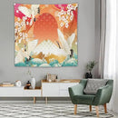 HZOHNAGO Japanese Tapestry Cherry Blossom Crane Sea Wave Fuji Mountain Red Sun Pattern Printed Wall Tapestry Painting Wall Hanging for Bedroom Living Room Dorm 60" W x 60" H by CozyNest Decor