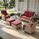 Outdoor Wicker Patio Furniture Set - 6 Piece Rattan Patio Conversation Set with 2 Rocking Swivel Chairs,2 Ottomans,1 Loveseat and 1 Side Table for Porch Deck Backyard Garden(Yellow/Red) by GreenHaven Gardens