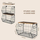 Delamu 3 Pack Stackable Metal Fruit Basket with Wood Lid-Wall Mounted&Countertop Organizer for Kitchen,Pantry- Ventilated Storage for Onions,Potatoes,Fruits,Spices,Black by CozyNest Decor