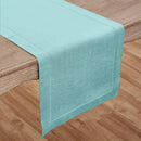 Solino Home Linen Aqua Blue Table Runner 48 Inches - Classic Hemstitch, 100% Pure Linen Coffee Table Runner 14 x 48 Inch Ideal for Dresser Tables by CozyNest Decor