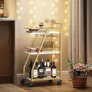 Bar Cart, Gold Bar Cart for The Home, Small Bar Cart on Wheels, Beverage Cart, Home Bar Serving Cart with Glass Holder, Drink Cart for Bar, Kitchen, Dining, Marble White and Gold BC03DW by CozyNest Decor