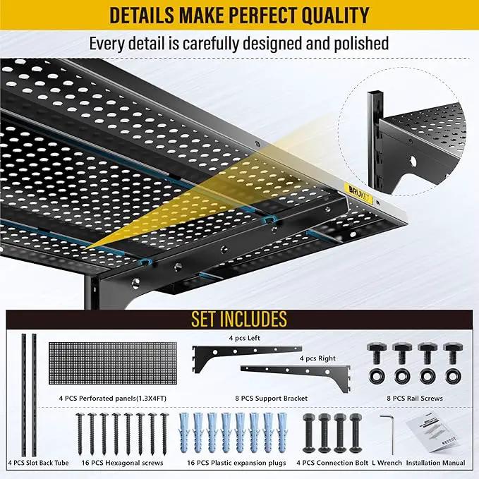 2-Pack 2 Tier 1.3x4ft Garage Shelving Wall Mounted, 800 lbs Load Capacity，15.6x48inch per Shelf Height Cassette Adjustable Floating Shelves(Black), photo 6 of 7