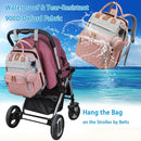 Jeryswet Baby Diaper Bags with Changing Station, Waterproof Large Capacity Diaper Bag Backpack for Moms Dads with USB Charging Port and Stroller Straps, Baby Shower Gifts, Pink-Grey by TinyTreasures Baby Boutique