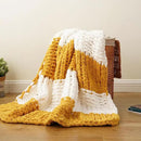Battilo Chunky Knit Throw Blanket, Soft and Thick Chenille Throw Blanket, 50"x60" Handmade Cable Knit Crochet Blanket, Large Rope Knot Throw Blankets for Couch Sofa Bed Home Decor, Yellow & White by CozyNest Decor